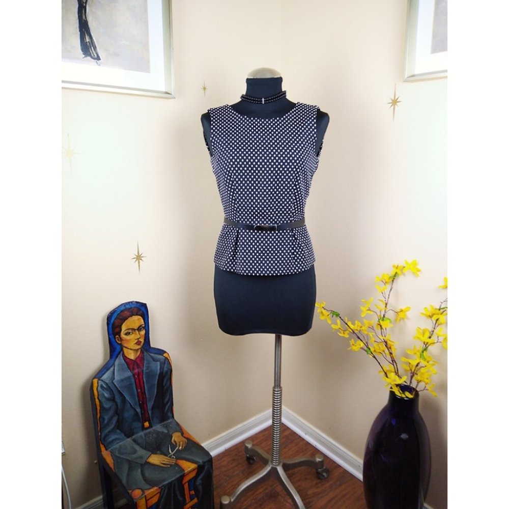 Hallhuber Polka Dot Sleeveless Peplum Top, Size S